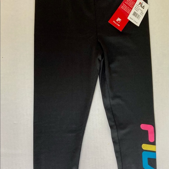 FILA Athletic Sports Leggings Black with Pink Yellow Blue Girls size 10 12 - Picture 4 of 7